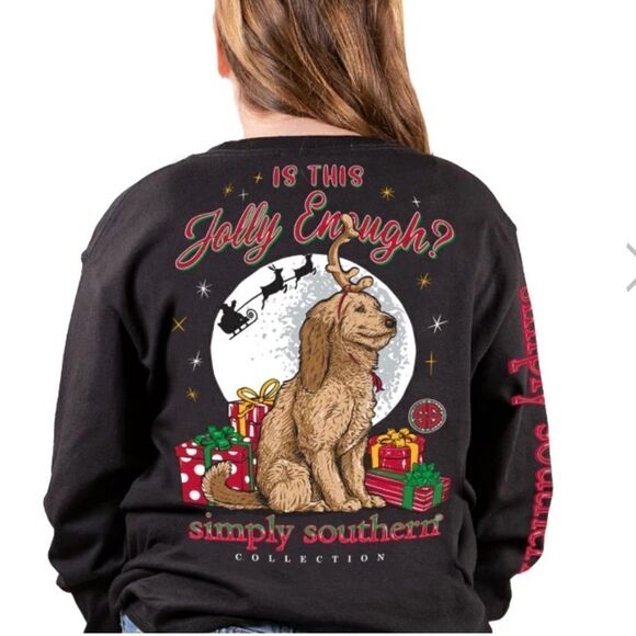 Simply Southern Is This Jolly Enough Christmas Holiday Dog T-Shirt Large NEW - Picture 10 of 10